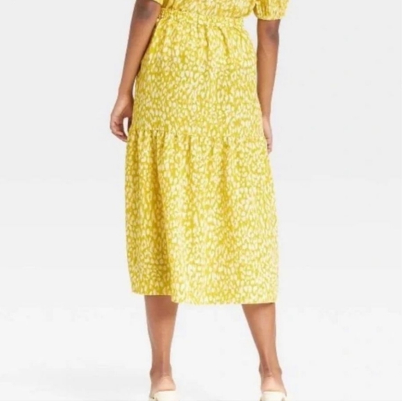 Who What Wear Citrus Leopard Print Skirt Women's Size Large Yellow Tiered - Picture 2 of 10
